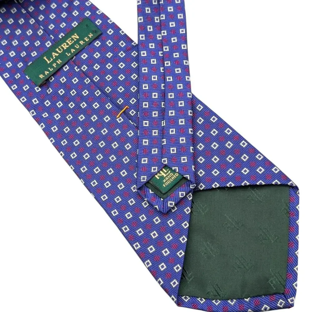 Lauren Ralph Lauren Silk Tie Neat Jacquard‎ Squares Blue Red White USA 55